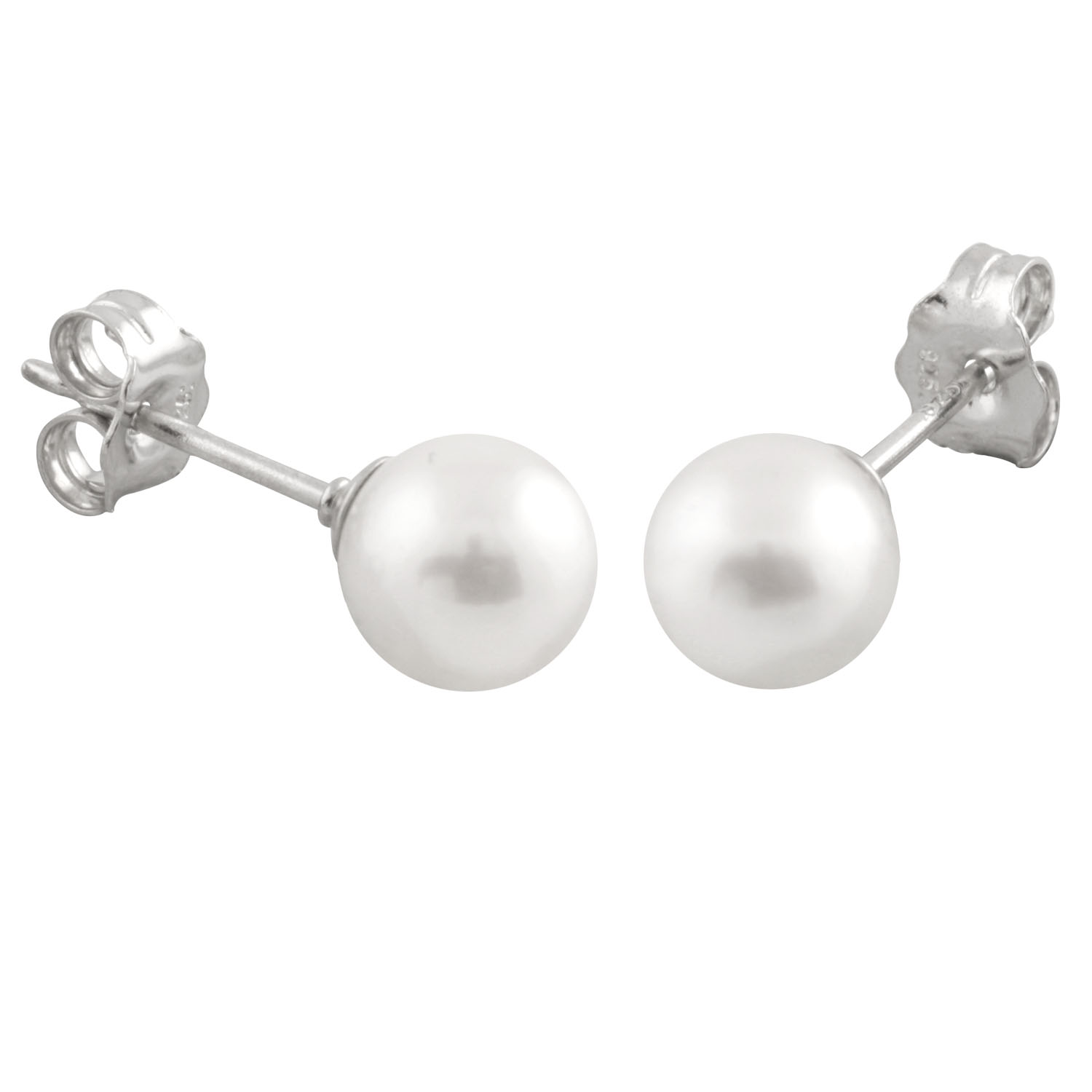 6 5mm Cultured Salt Water Pearl Studs Sterling Silver Rhodium Image Is Loading 6 5mm Cultured Salt Water Pearl Studs